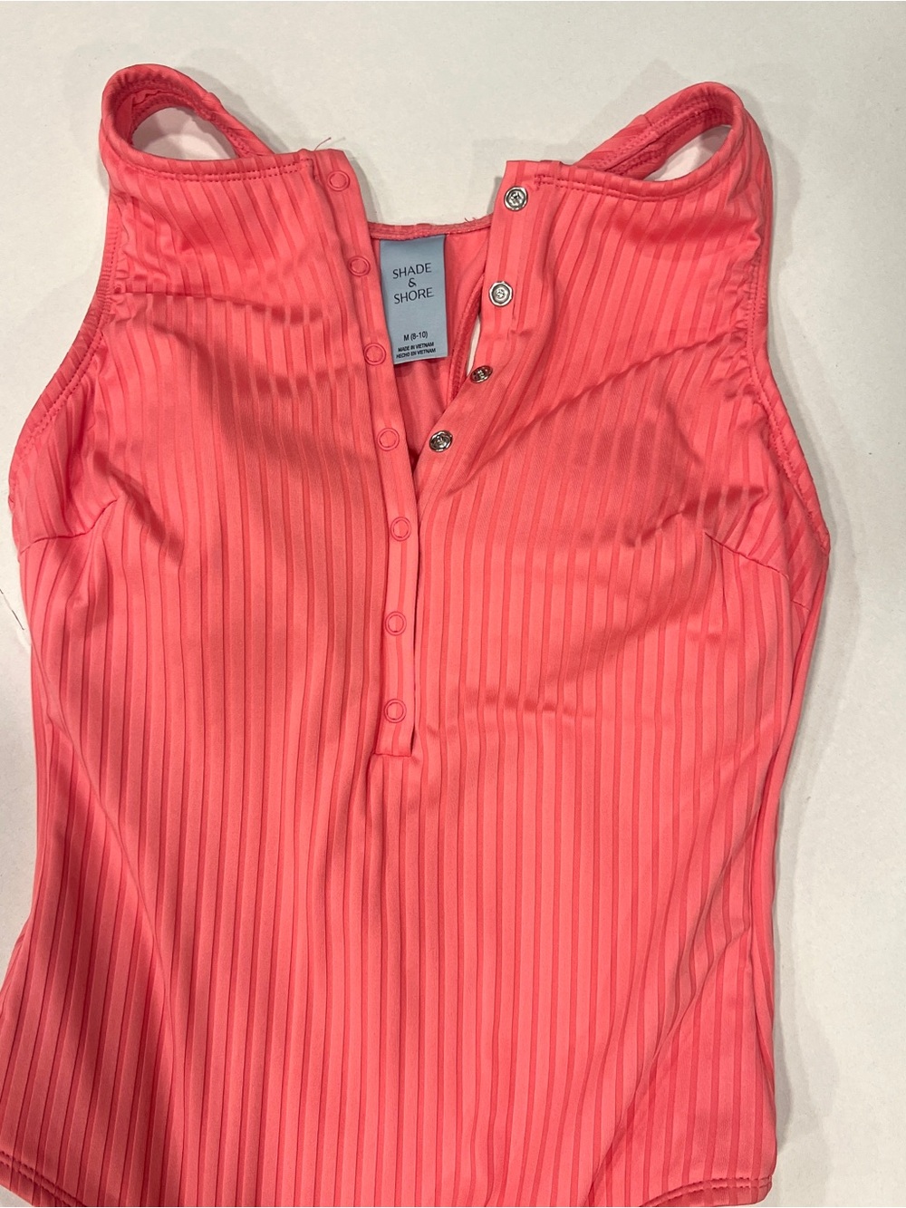Shade & Shore Pink Ribbed High Neck Snap One Piece Swimsuit